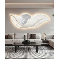 Crystal Feather Yellow Grey  Wall Painting With Led Light 50*150 Cm